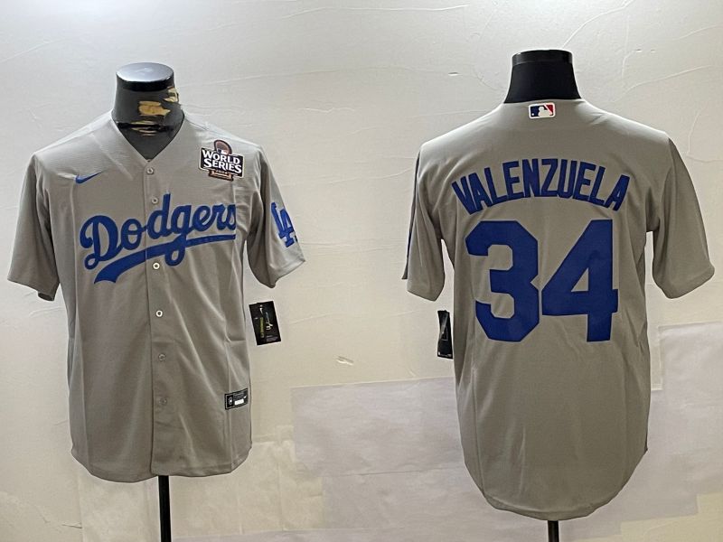 Men Los Angeles Dodgers 34 Valenzuela Grey Game 2024 Nike MLB Jersey style 11206